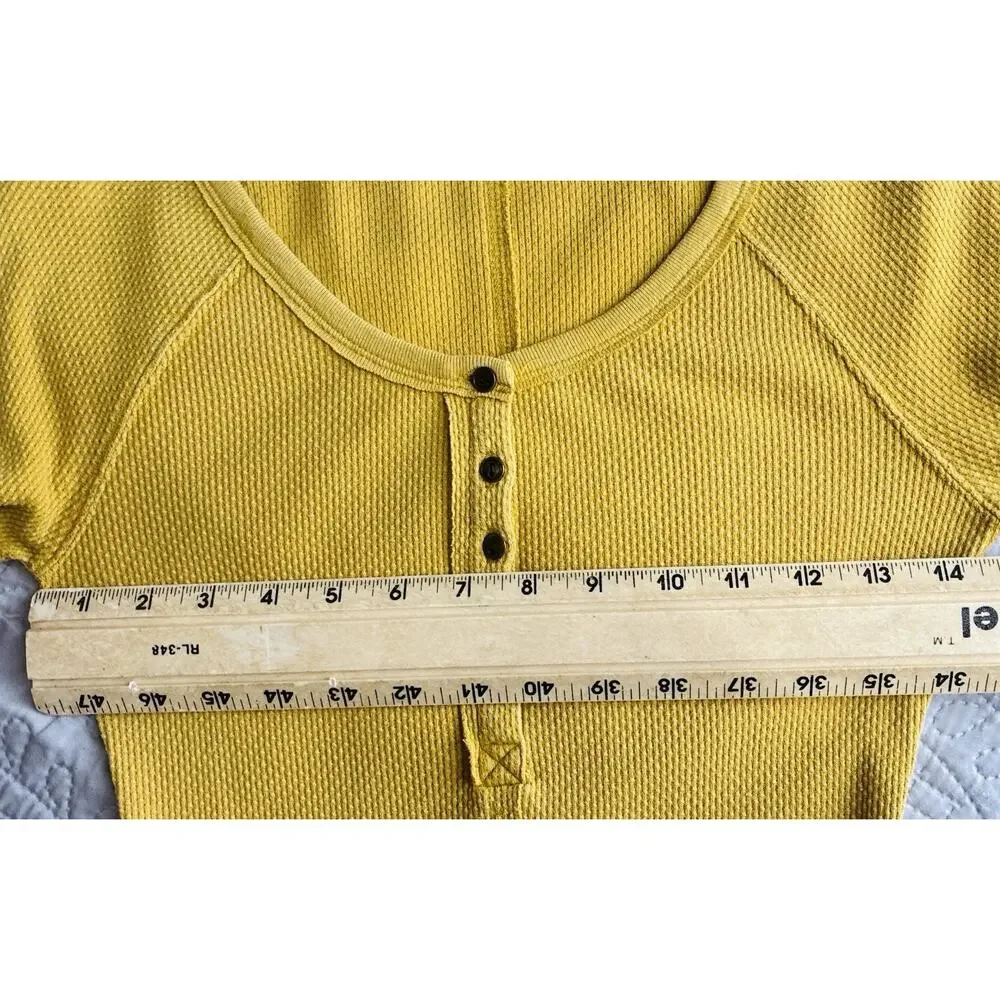 Free People S Mustard Yellow Waffle Thermal Henley Fair Isle Cuff Top